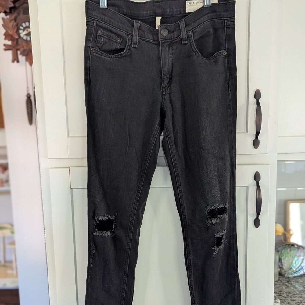 Rag & Bone Black Distressed Skinny Jeans Size 27 Soft Rock Made in USA